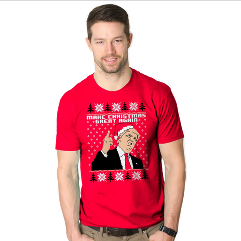 CrazyDog Tshirts Mens Make Christmas Great Again Santa Hat Trump Funny Ugly Xmas T Shirt 015XmasTrumpUCS-S